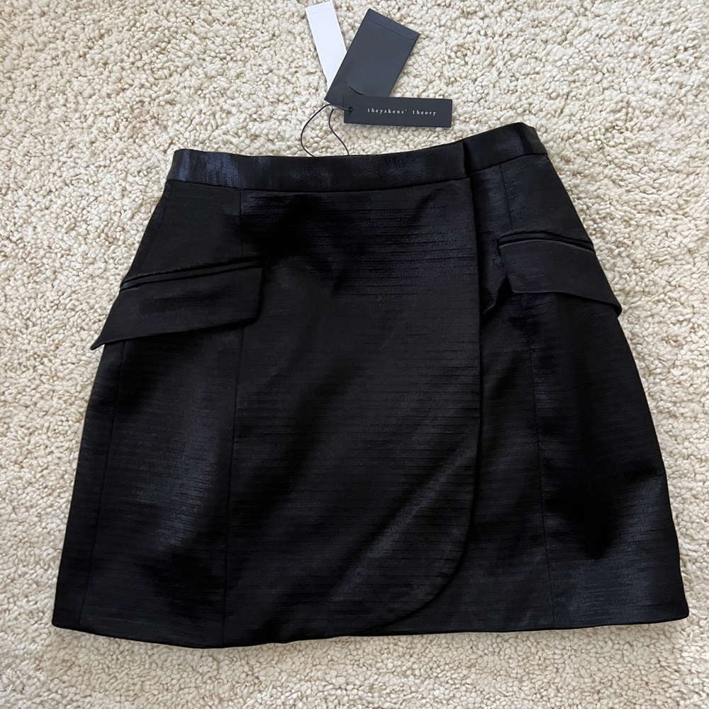 New Theyskens’ Theory Farchy Sakee Skirt mini wrap texture pocket black pocket 2
